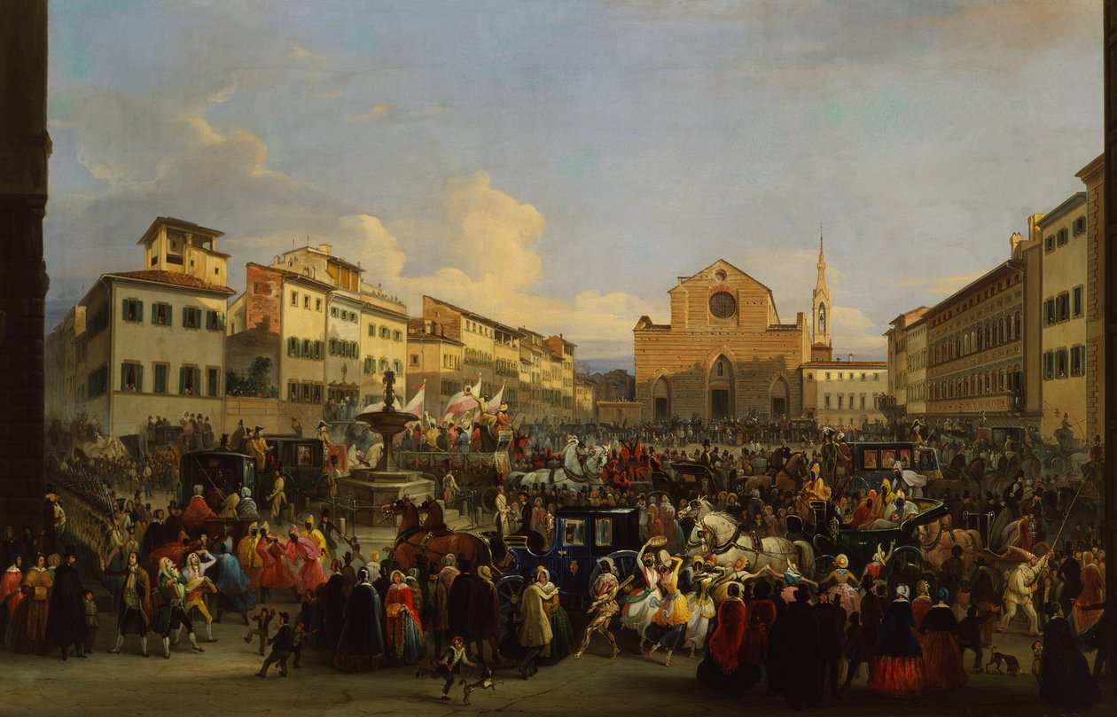 Piazza Santa Croce in Florence During Carnival by Giovanni Signorini