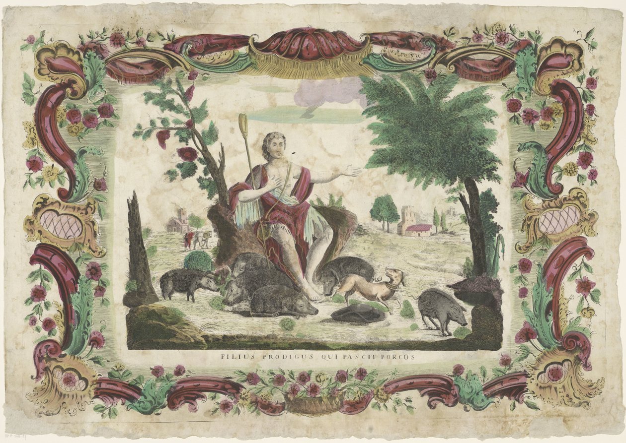 The Prodigal Son as a Swineherd Filius Prodigus Qui Pascit Porcos (title on object) by Giovanni Volpato (possibly)