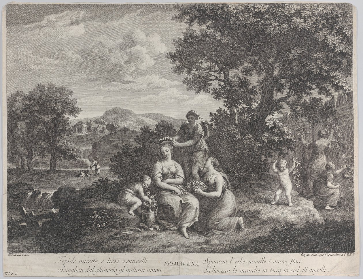 Primavera, a group of women collecting flowers and making crowns from them by Giovanni Volpato