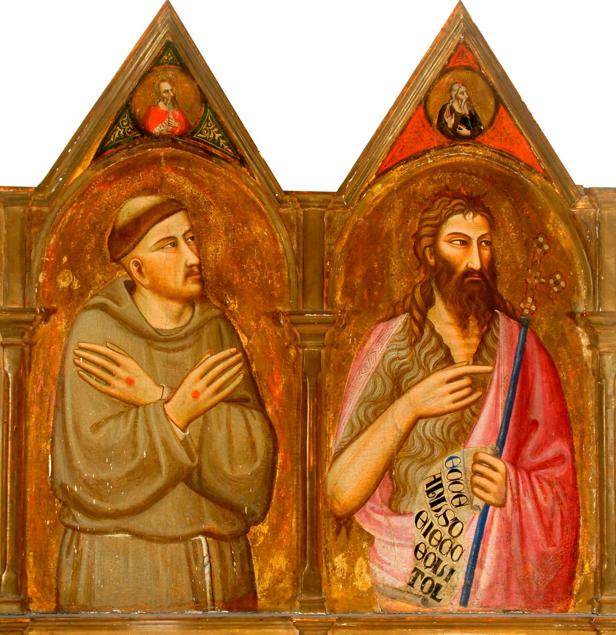 Saint Francis and John the Baptist (left panels of triptych) by Giovanni del (follower of) Biondo