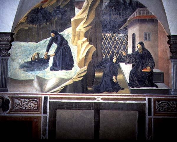 St. Benedict Sending Mauro to Save the Drowning Placidus from the Lake (detail) by Giovanni di Consalvo (attr. to)