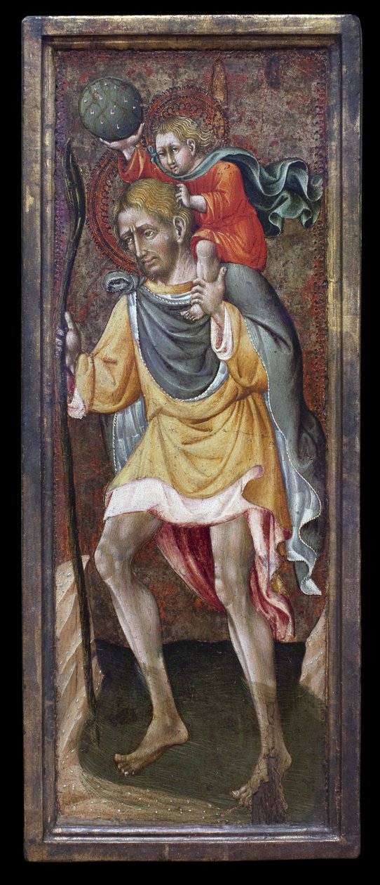 Saint Christopher carrying Jesus Christ on his shoulders. Painting by Giovanni Di Paolo Di Grazia by Giovanni di Paolo di Grazia