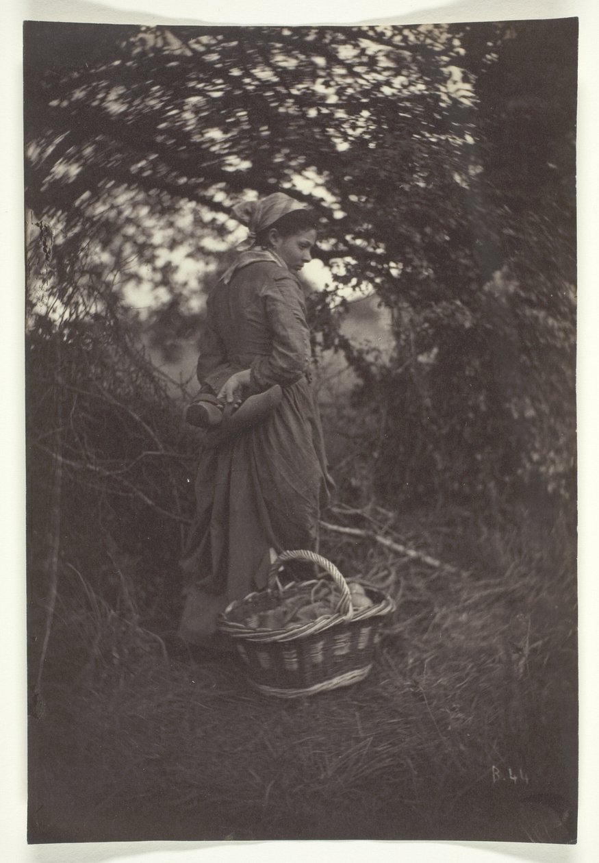 Woman Standing with Basket on Ground by Giraudon