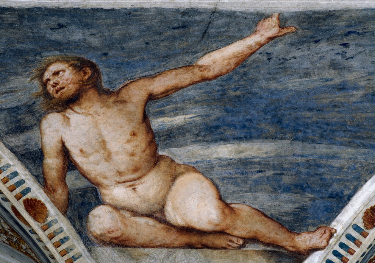 Male nude, (detail) of frescoes by Girolamo Romanino (ca 1484-after 1559), Commissioned by Bernardo Clesio by Girolamo Romanino