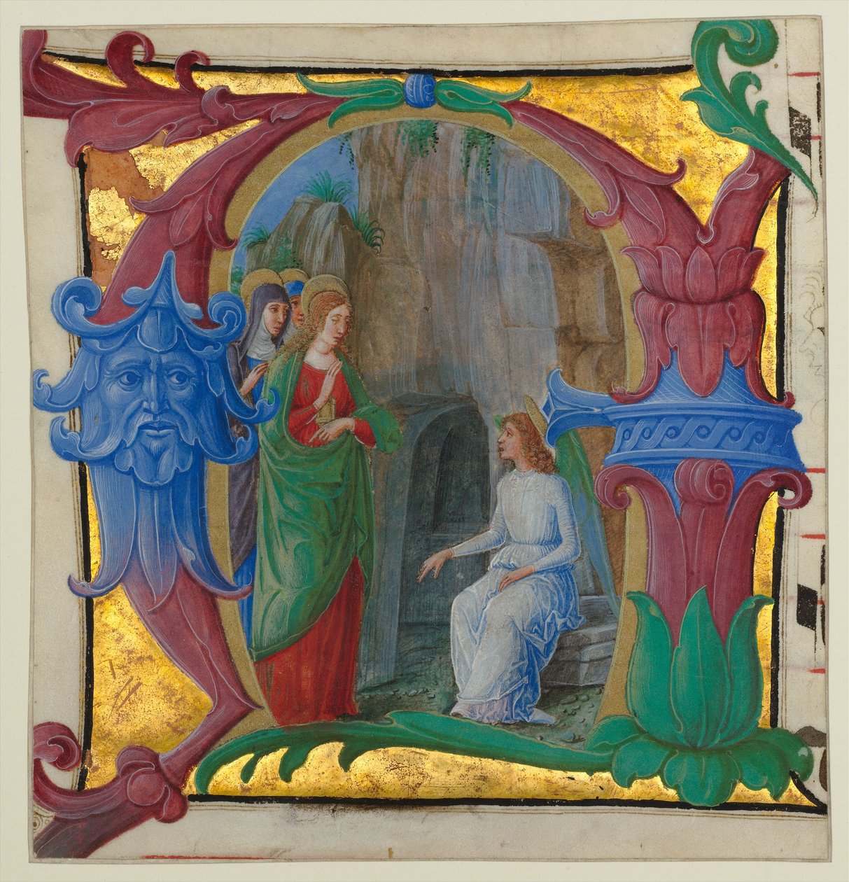 Manuscript Illumination with the Holy Women at the Tomb in an Initial A by Girolamo dai Libri