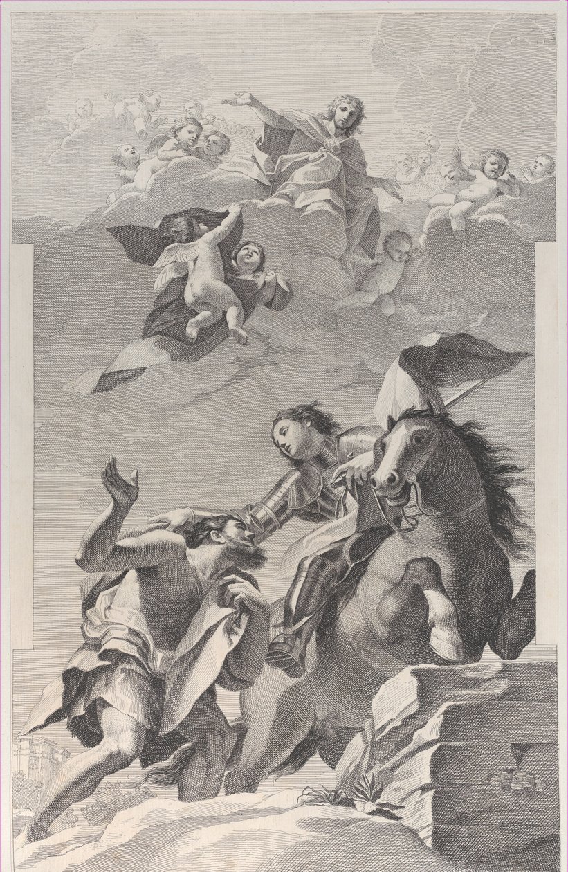 Saint Martin, on horseback, giving his cloak to a beggar, 1760-1800 by Giuliano Traballesi