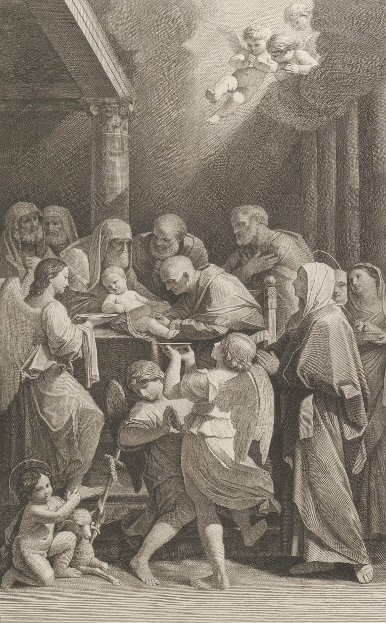 The circumcision of Christ, a group of men, women and angels surrounding him, ca. 1760-1800 by Giuliano Traballesi