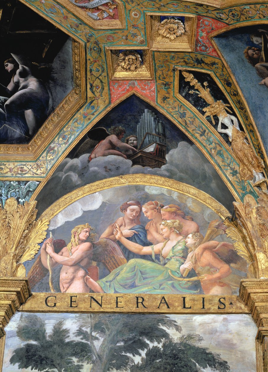Cupid with Venus and Mercury Whom She is Sending to Capture Psyche, Lunette from the Sala di Amore e Psiche, 1528 by Giulio Romano