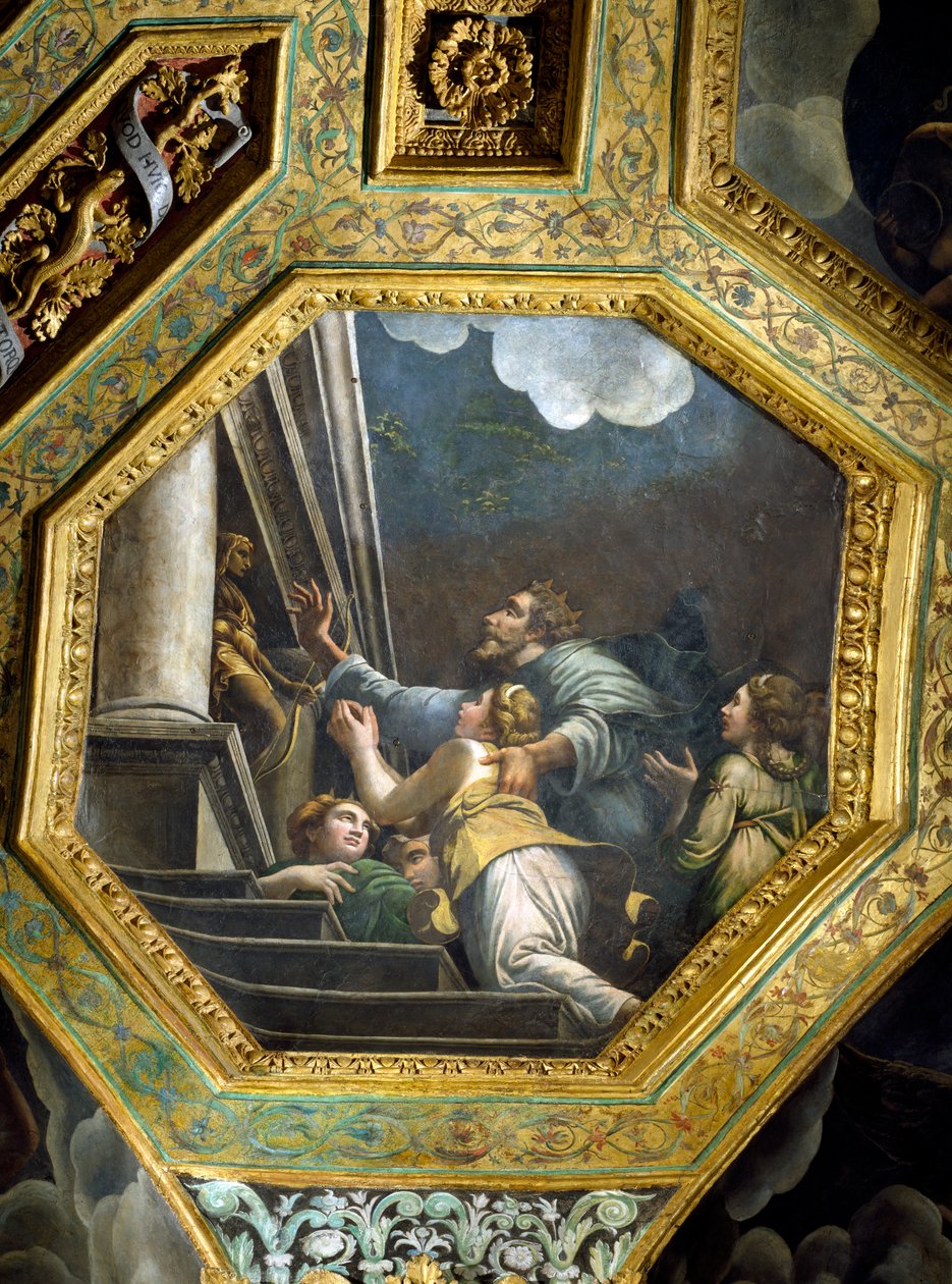 Supplicating Figures on the Steps of a Great Palace, Ceiling Caisson from the Sala di Amore e Psiche by Giulio Romano