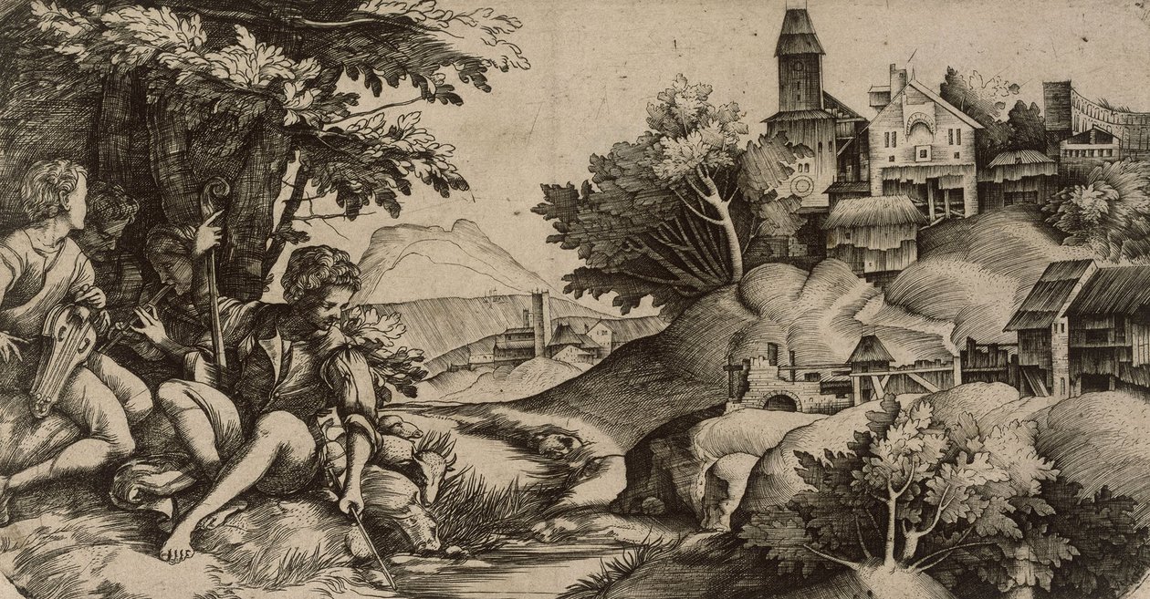 Concert by a Brook by Domenico Campagnola