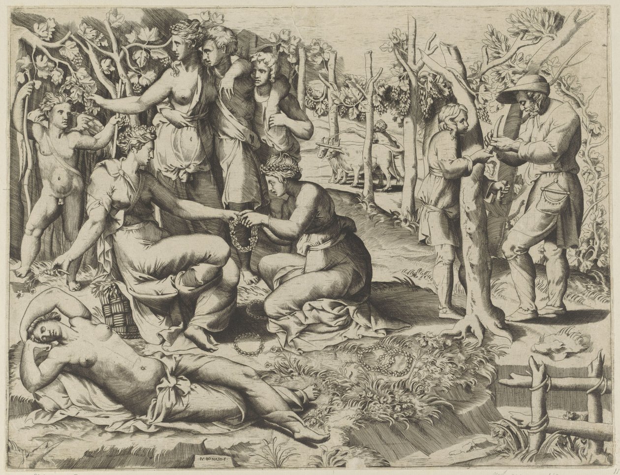 Flora Giving a Wreath by Giulio Bonasone