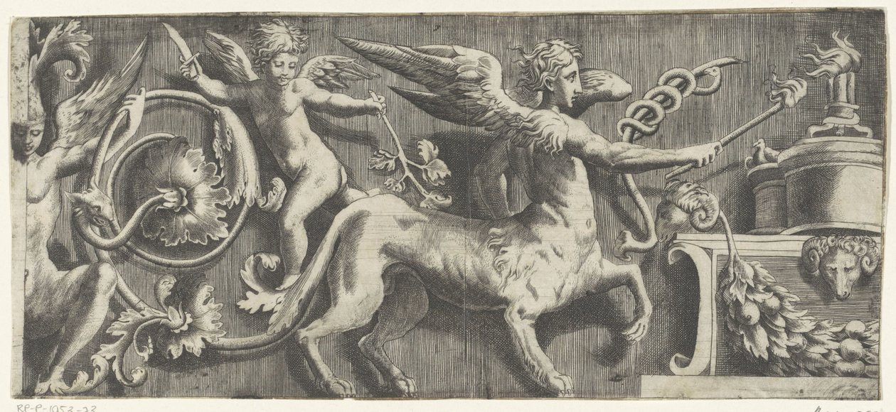 Frieze with Sphinx and Putto by Altar by Giulio Bonasone