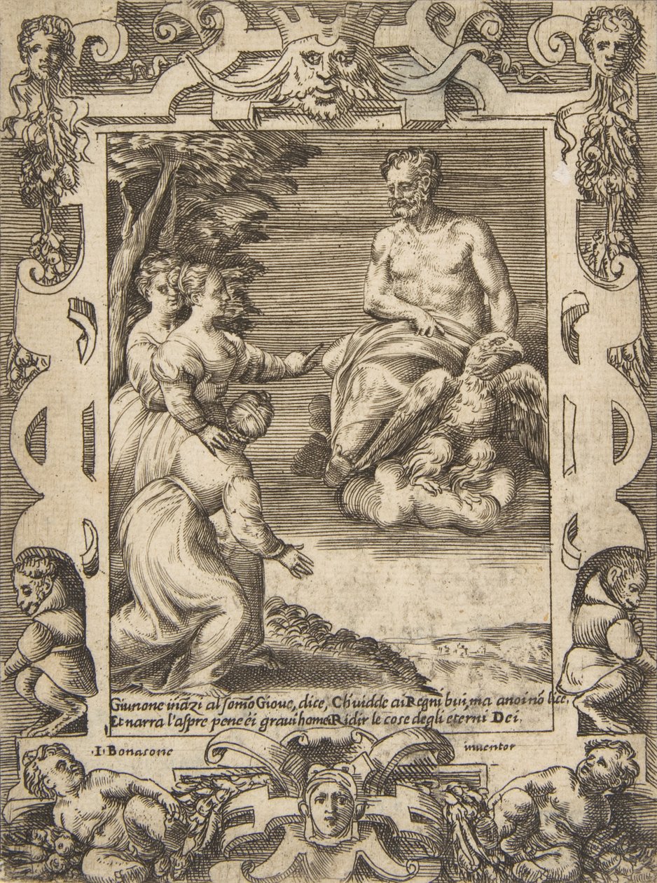 Juno at Left Asks Jupiter to Help the Greeks by Giulio Bonasone