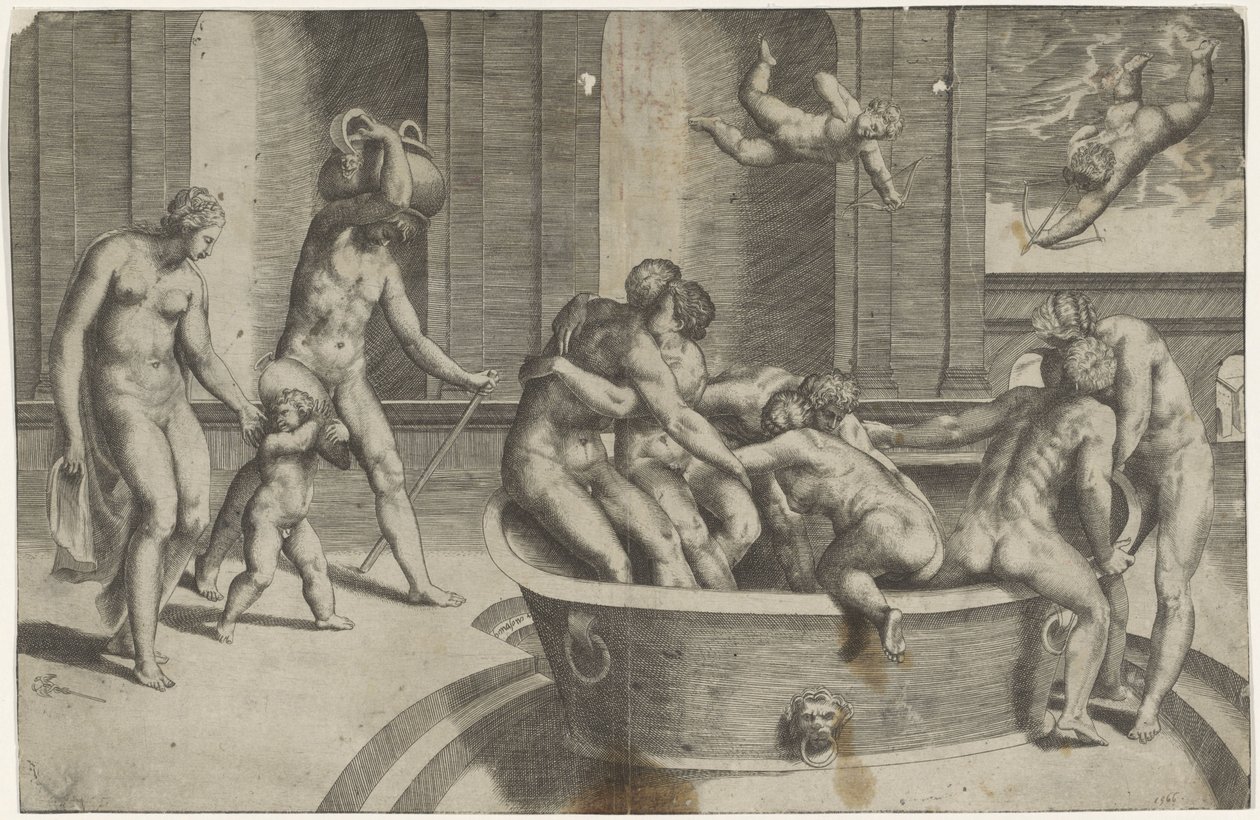 Men and Women in a Large Bathtub by Giulio Bonasone