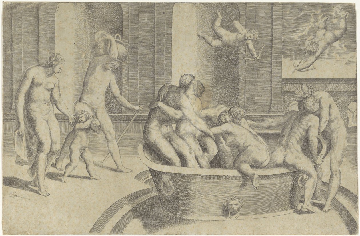 Men and Women in a Large Bathtub by Giulio Bonasone
