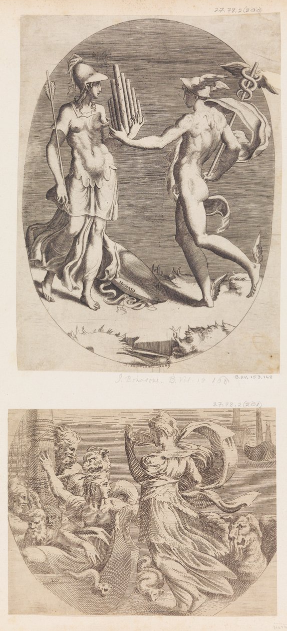 Mercury Presenting a Panpipe to Minerva by Giulio Bonasone