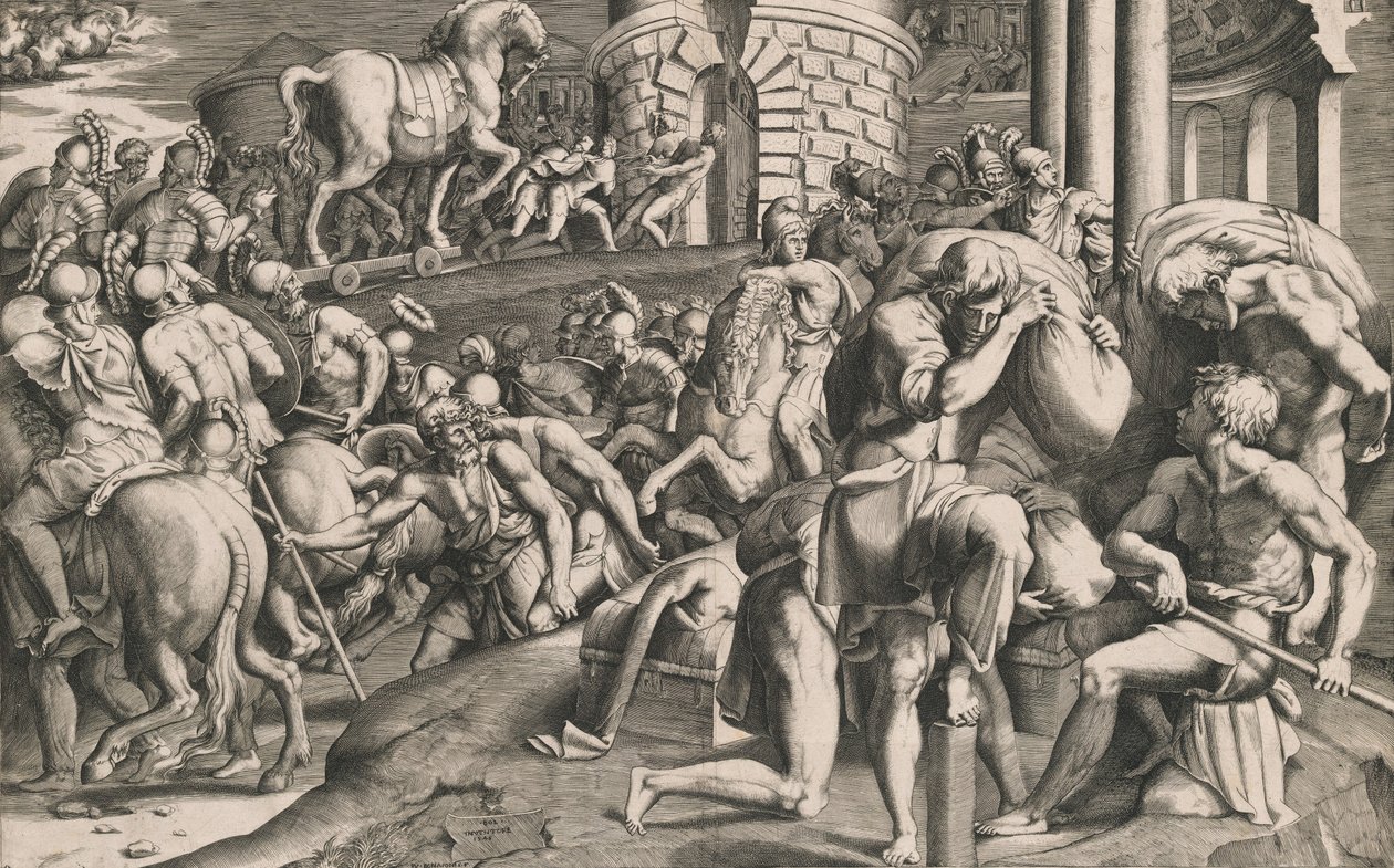 The Trojans Pulling the Wooden Horse into the City by Giulio Bonasone