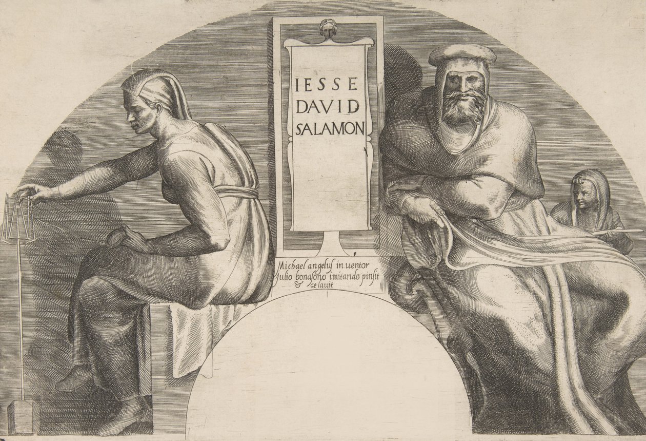 The Ancestors of Christ Flanking an Inscribed Tablet by Giulio Bonasone
