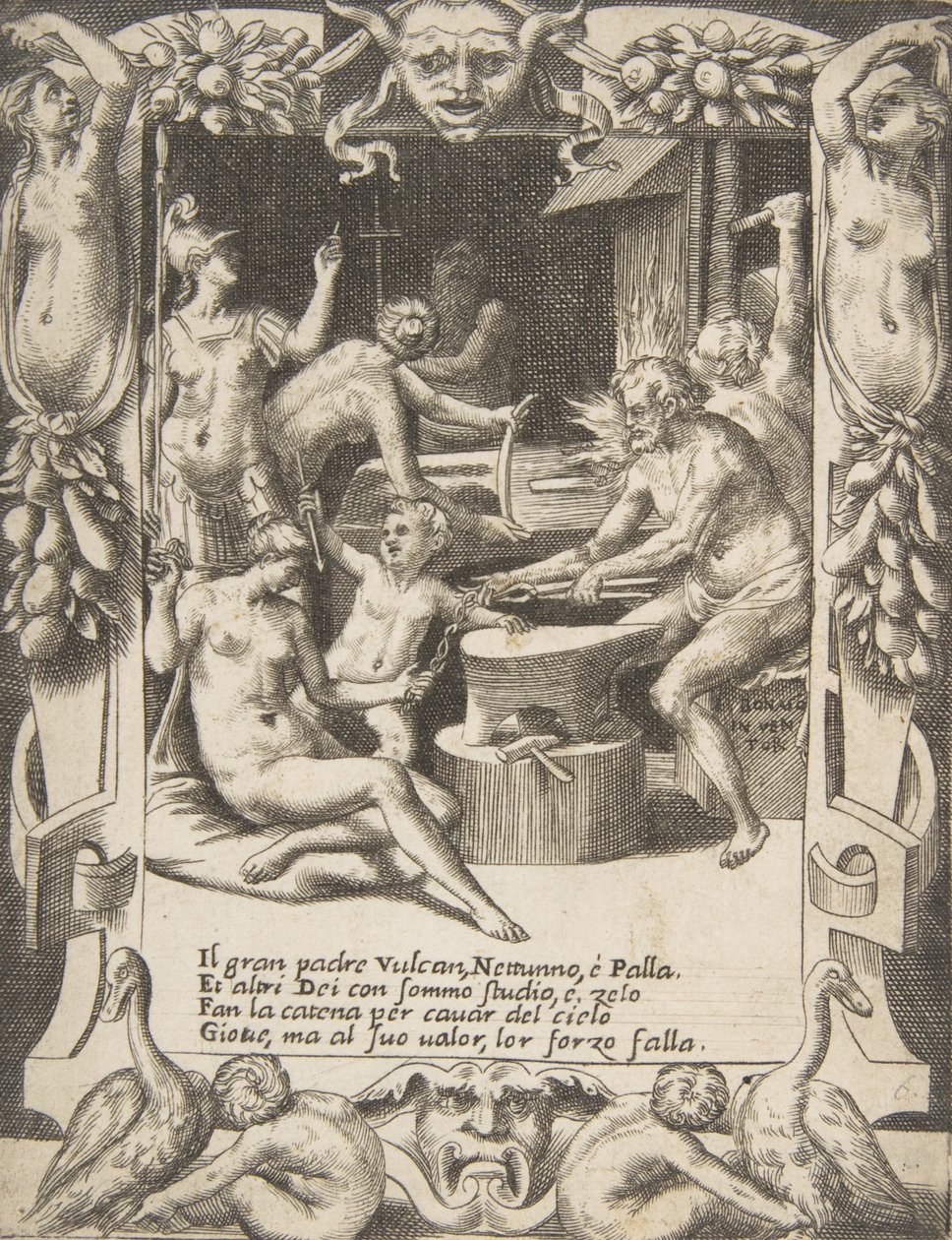 Vulcan, Neptune, Athena and Other Gods Making Shackles to Pull Jupiter ...