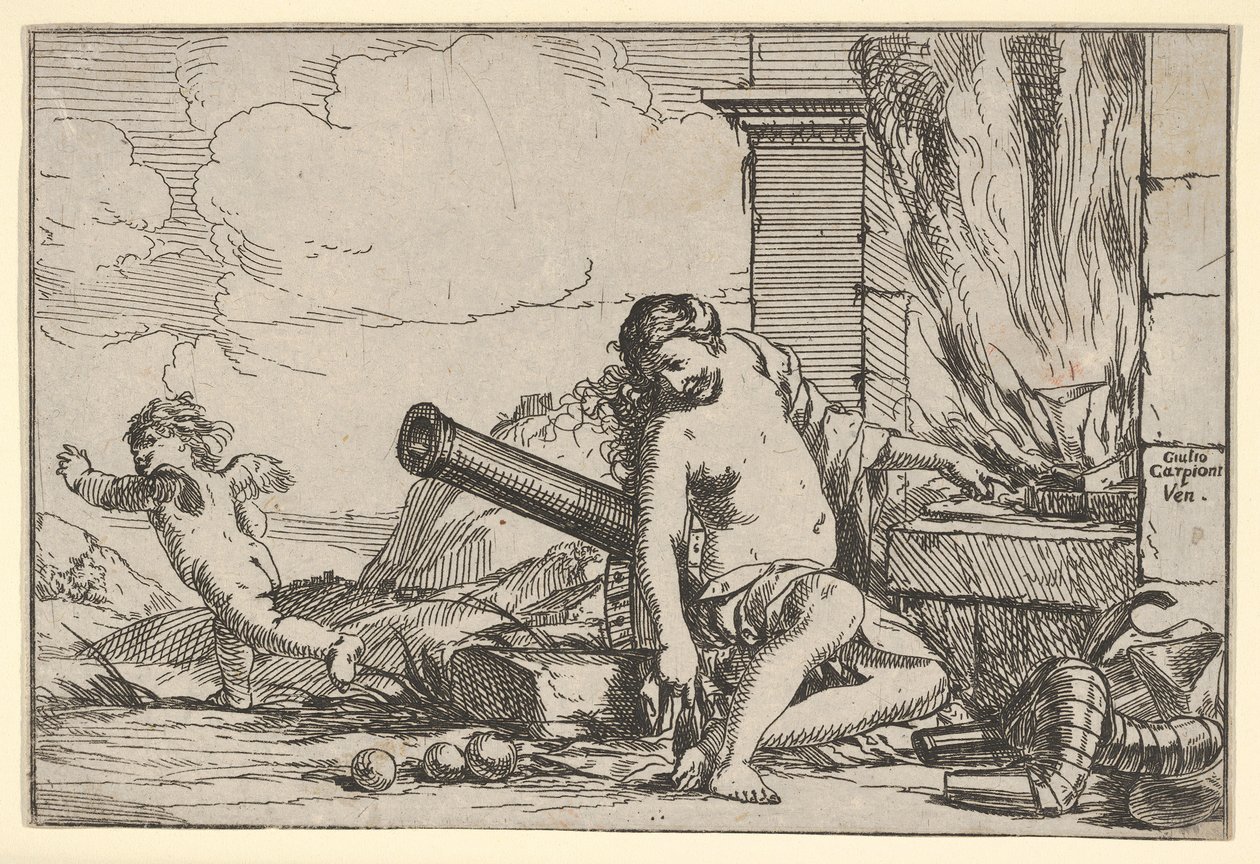 Fire, represented by Venus seated before Vulcan