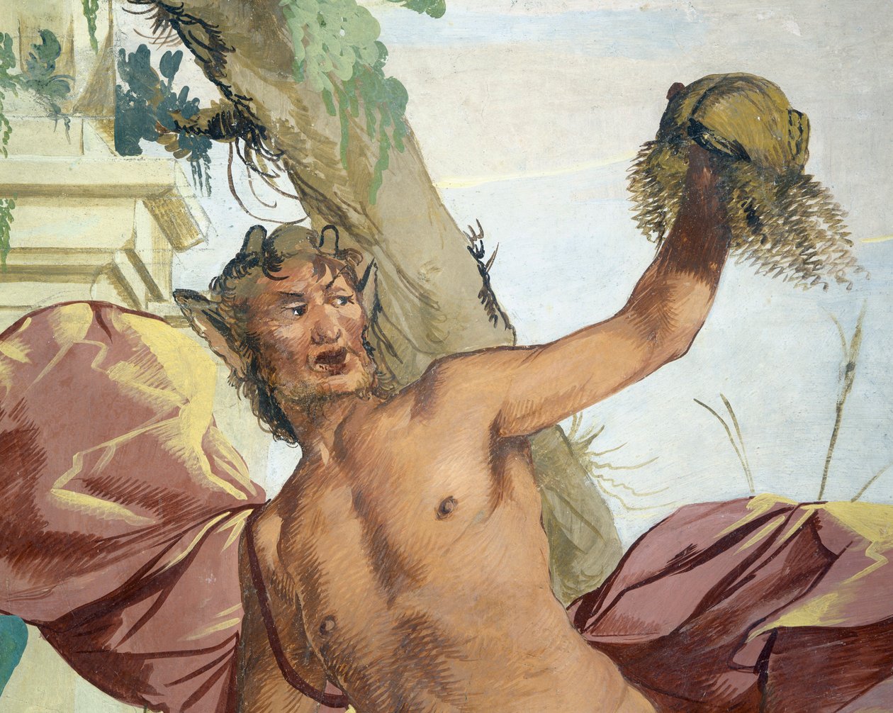 Nymph Corsica chased by Satyr that pulls away her wig by Giulio Carpioni