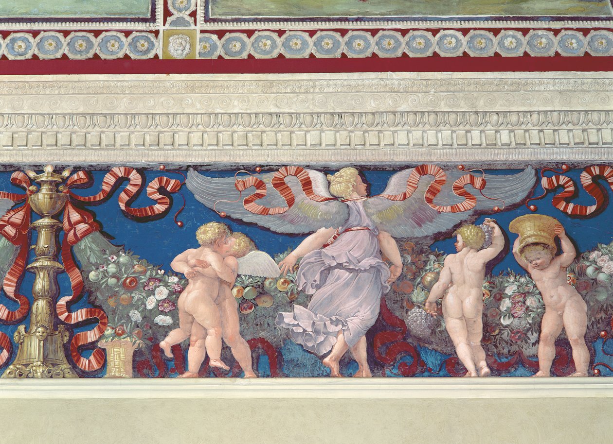 Camera con Fregio di Amorini, Wrestling Cupids (detail) by Giulio Romano
