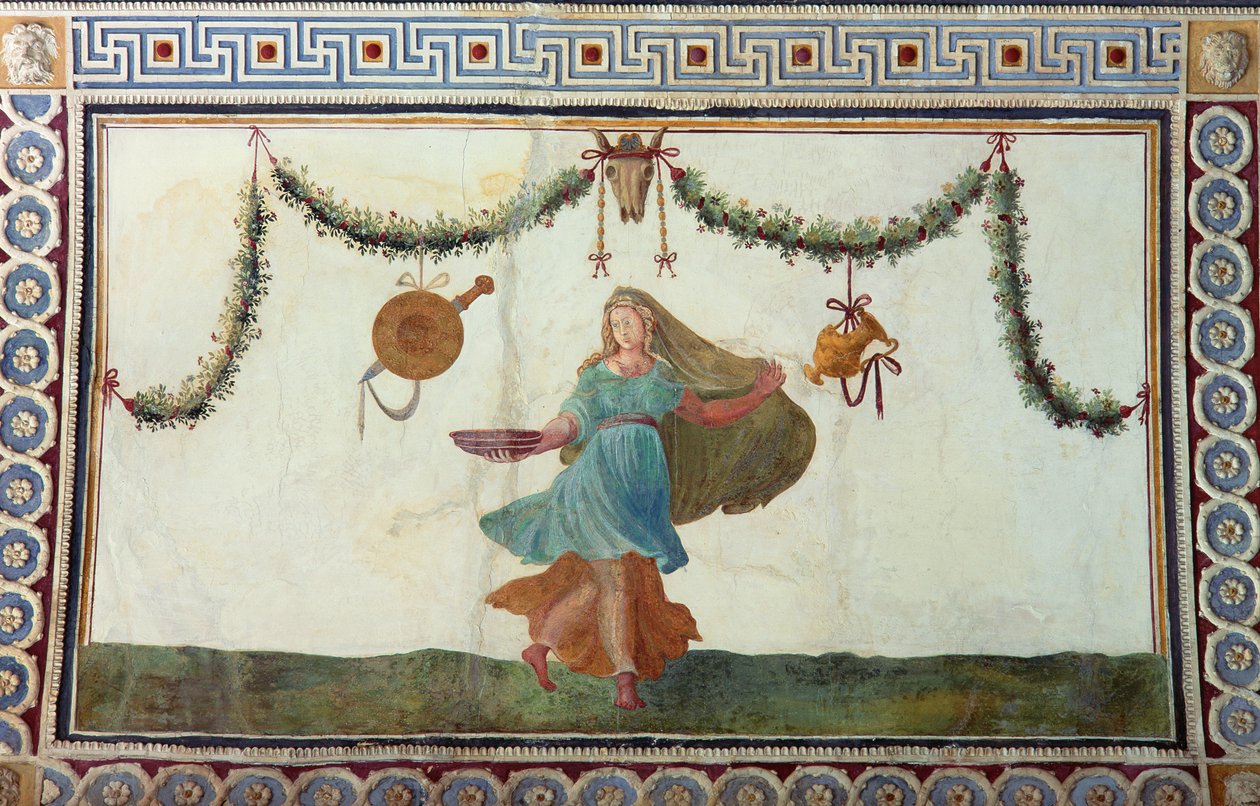 Camera con Fregio di Amorini, Ceiling Depicting a Woman Holding a Bowl (detail) by Giulio Romano