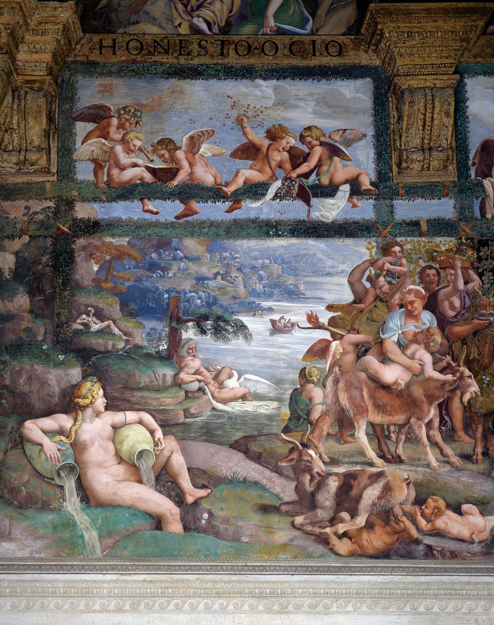 Wedding feast or Banquet of gods, fresco by Giulio Romano, west wall of Chamber of Cupid and Psyche, Palazzo Te, Mantua, Lombardy, Italy by Giulio Romano