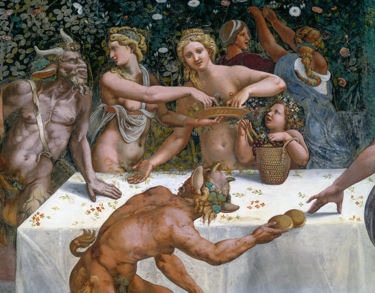 Wedding feast or Banquet of gods, fresco by Giulio Romano, west wall of Chamber of Cupid and Psyche, Palazzo Te, Mantua, Lombardy, Italy by Giulio Romano