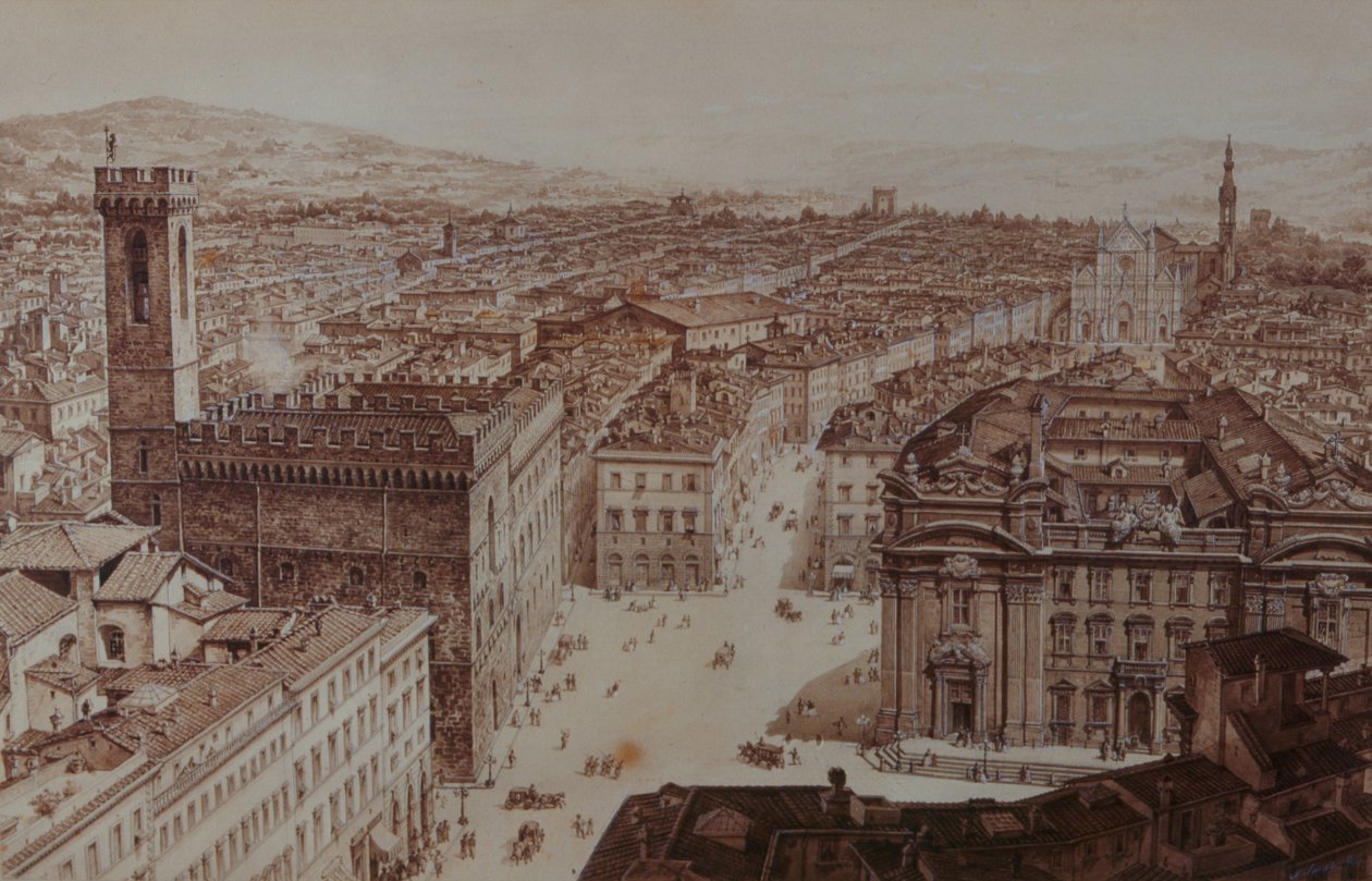 View of Piazza di San Firenze and Piazza Santa Croce, Florence by Giuseppe and Sanesi, Nicola Poggi