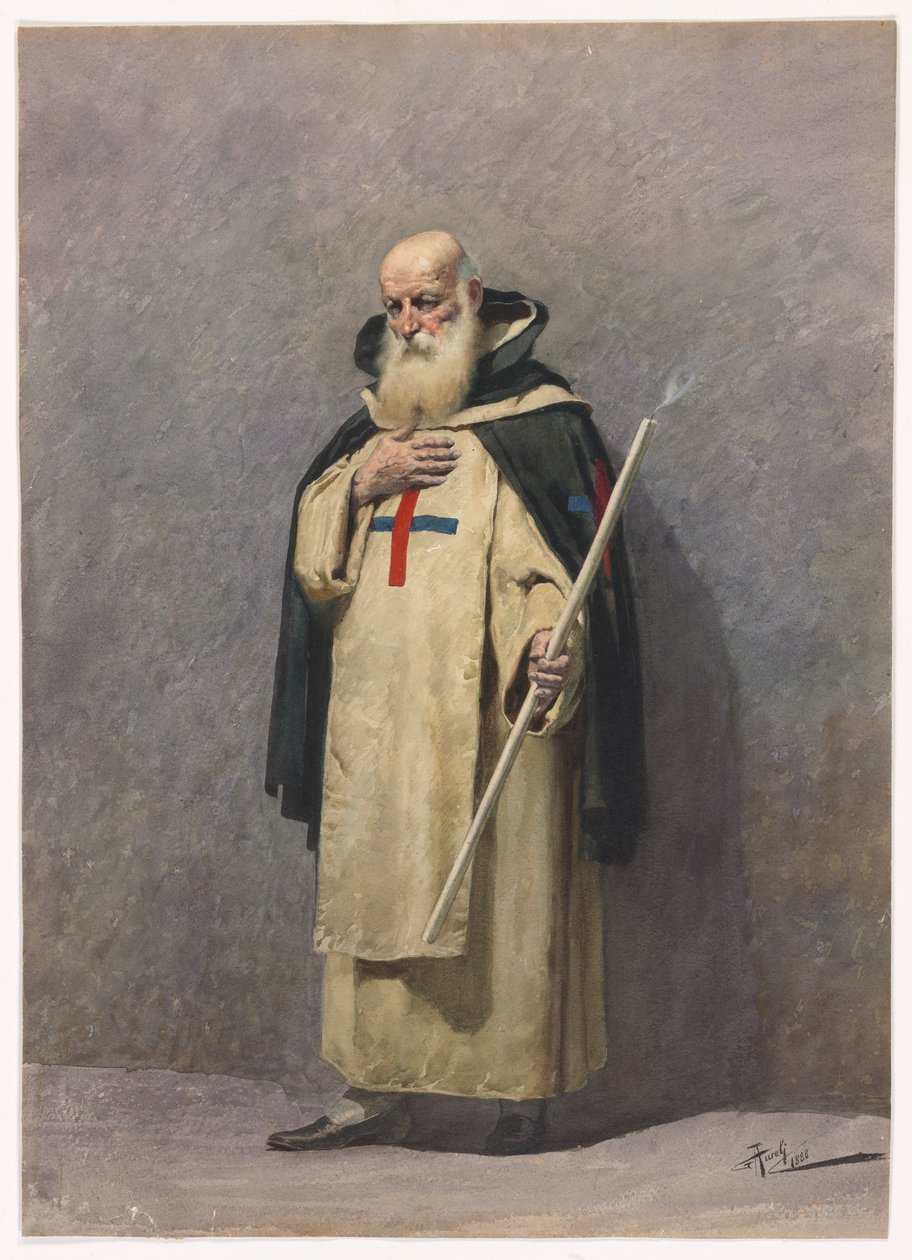 An Elderly Priest Standing by Giuseppe Aureli