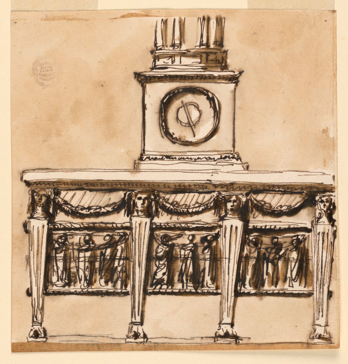 Console Table with Clock by Giuseppe Barberi