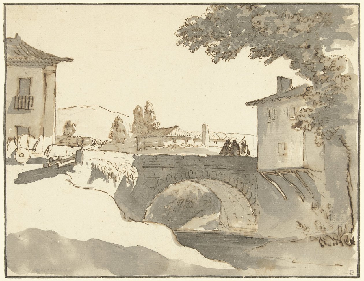 Village View in Alcobaça in Portugal by Giuseppe Bernardino Bison (possibly)