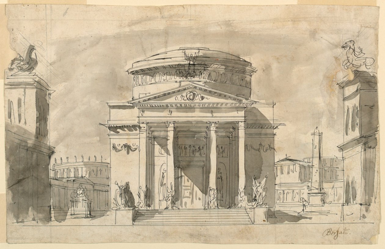Stage Design, Group of Antique Buildings by Giuseppe Borsato