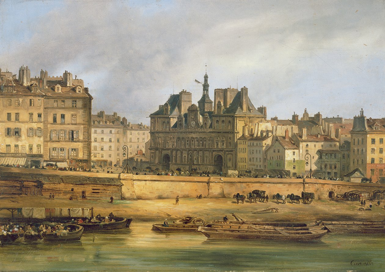 Hotel de Ville and embankment, Paris, 1828 by Giuseppe Canella