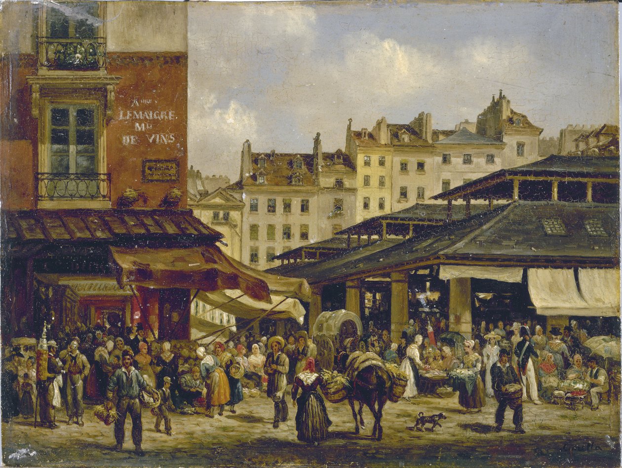 Les Halles and Rue de la Tonnellerie, c.1828 by Giuseppe Canella