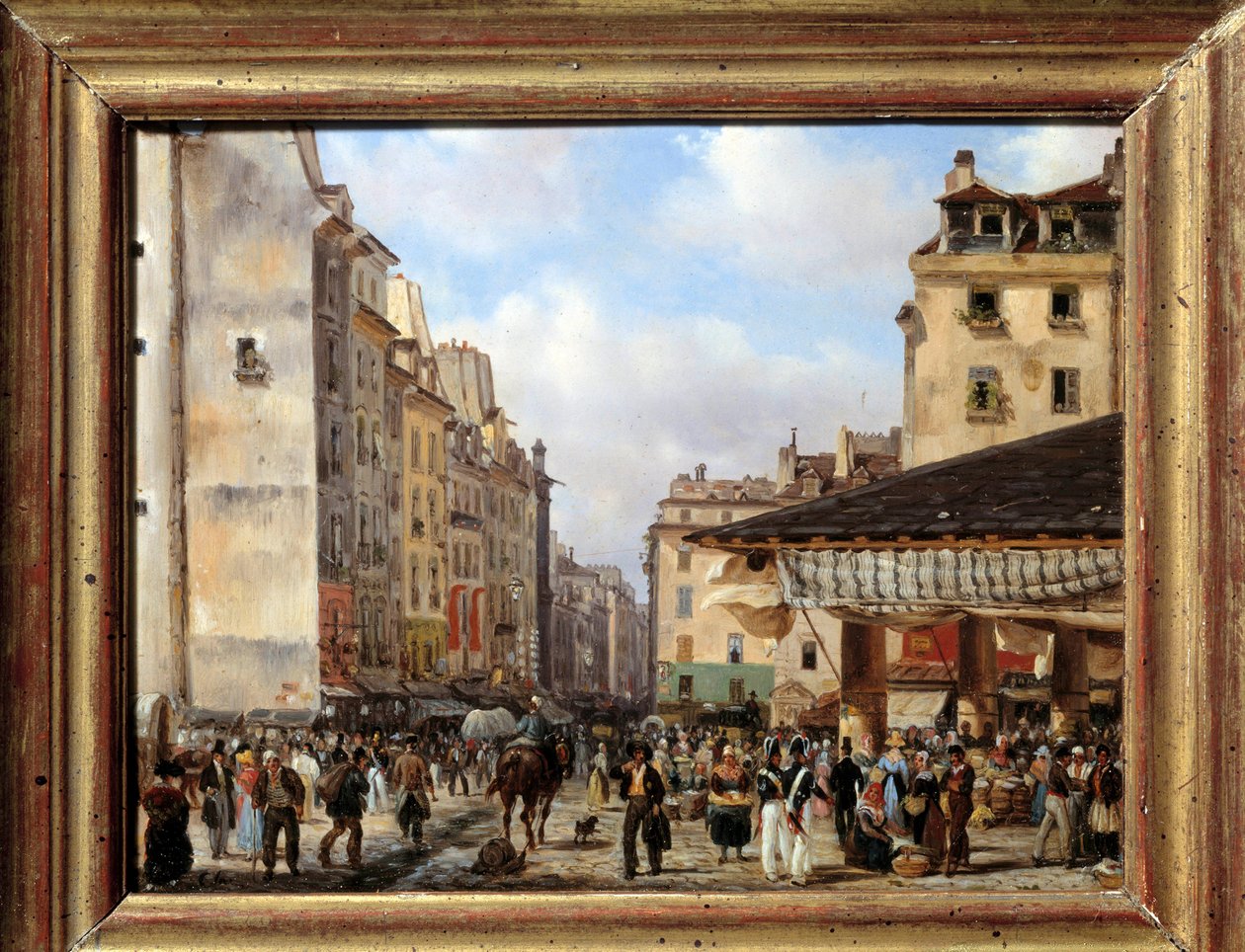 Les Halles and rue de la Tonnellerie in 1828: view of Paris in the 19th century by Giuseppe Canella