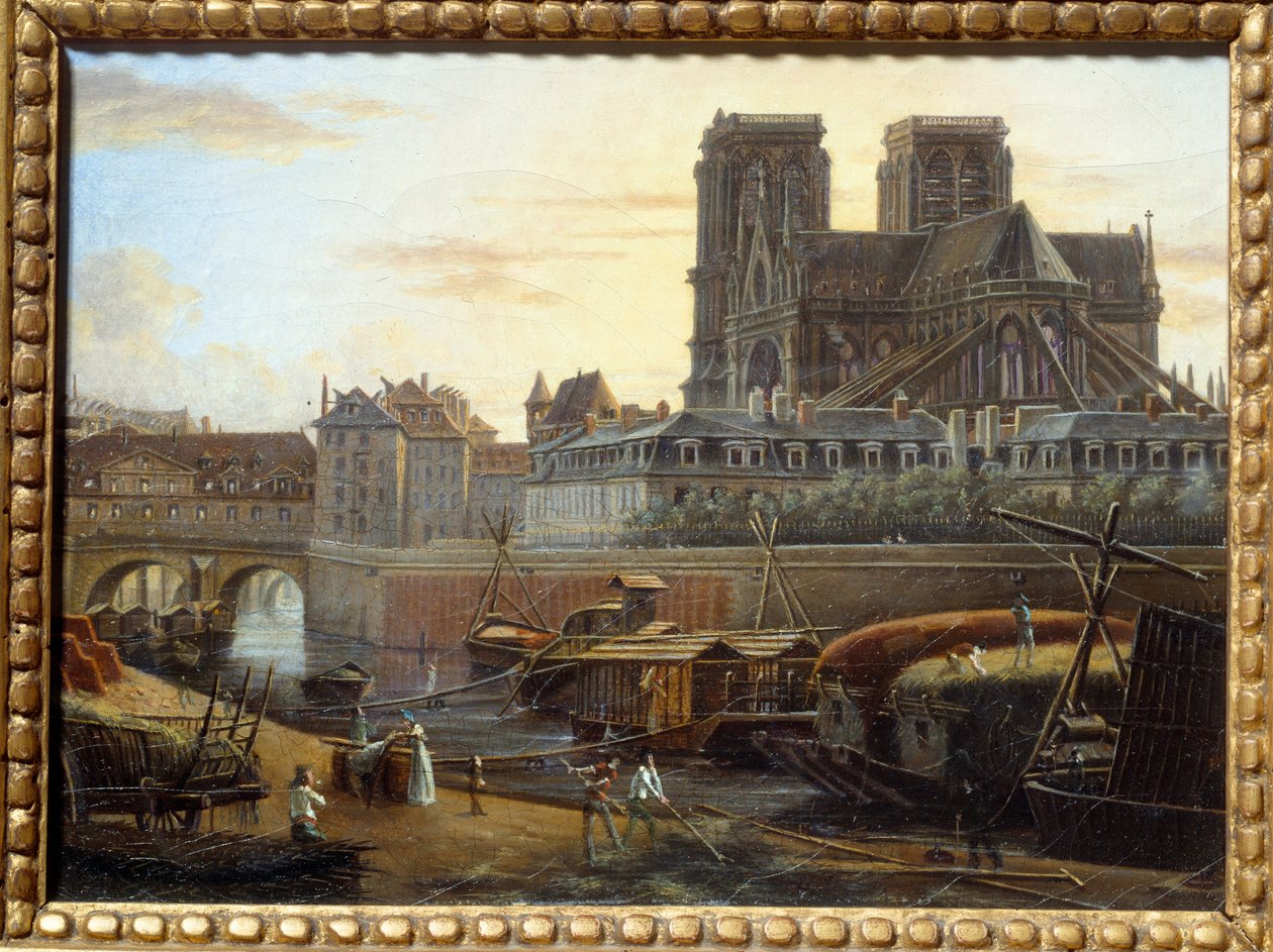 The Saint Charles bridge, the hotel dieu, the archeveche and Notre Dame seen from the Quai de la Tournelle in Paris by Giuseppe Canella