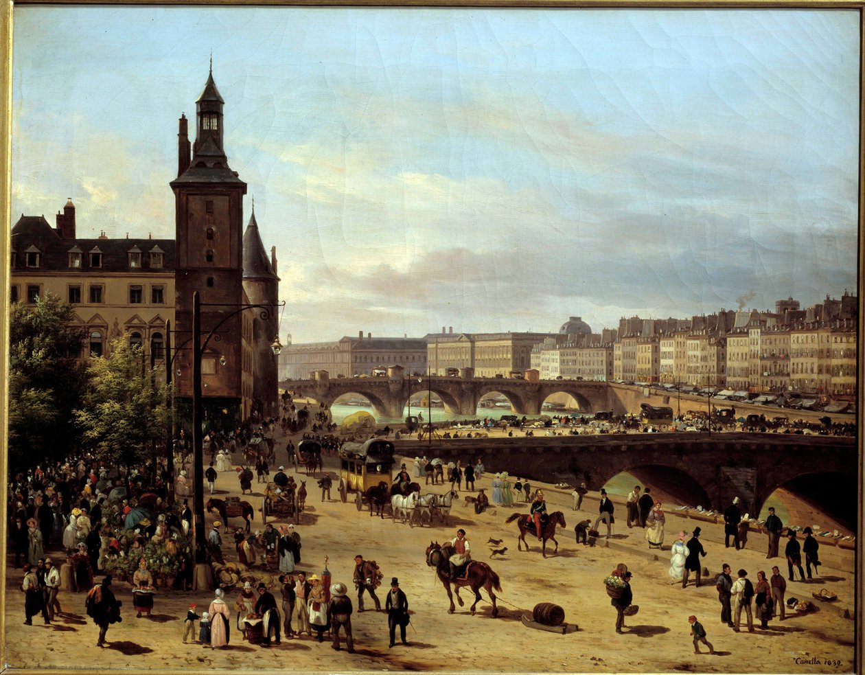 View of the Flower Walk, Clock Tower, Pont au Change and Pont-Neuf in Paris by Giuseppe Canella