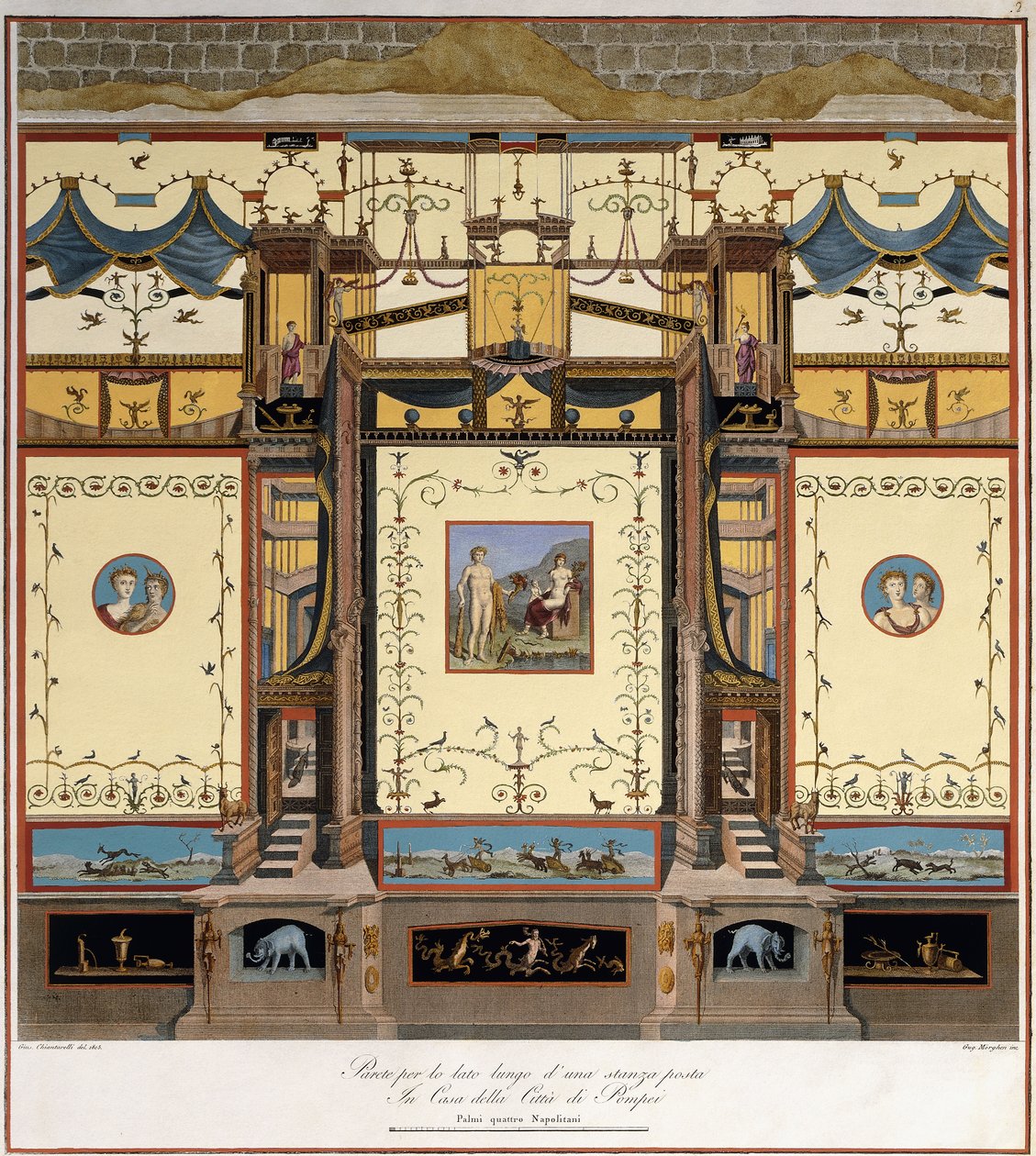 A length of long wall in a room in a house in Pompei by Giuseppe Chiantarelli
