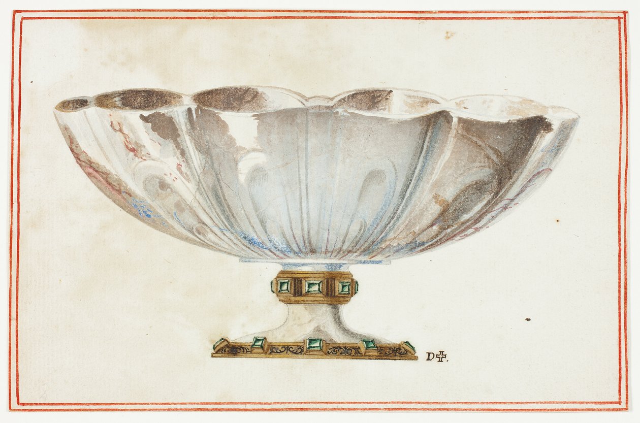 Fluted Bowl with Jeweled Base by Giuseppe Grisoni