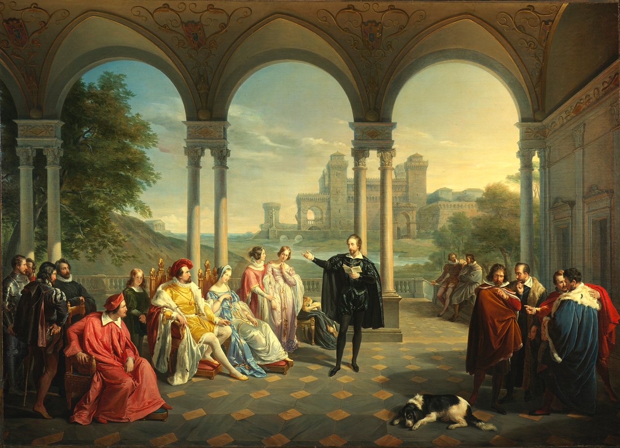 Torquato Tasso reads La Gerusalemme Liberata at the Court of Ferrara, 1841 by Giuseppe Mancinelli
