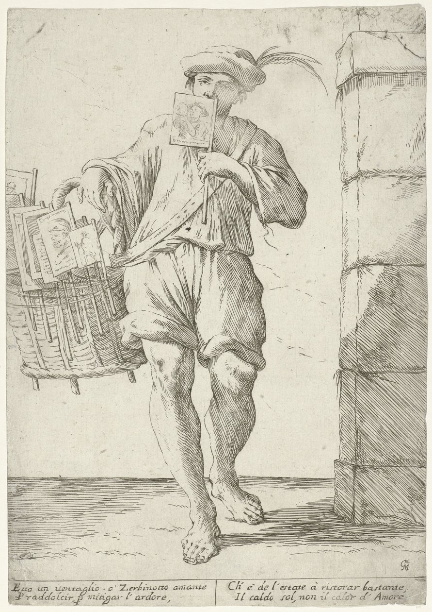 Seller of Flags or Fans by Giuseppe Maria Mitelli (signed by artist)