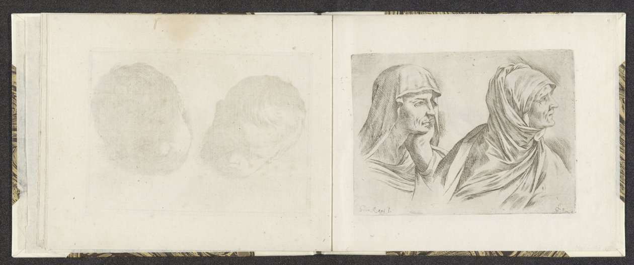Two Busts of Older Women Facing Right by Giuseppe Maria Mitelli