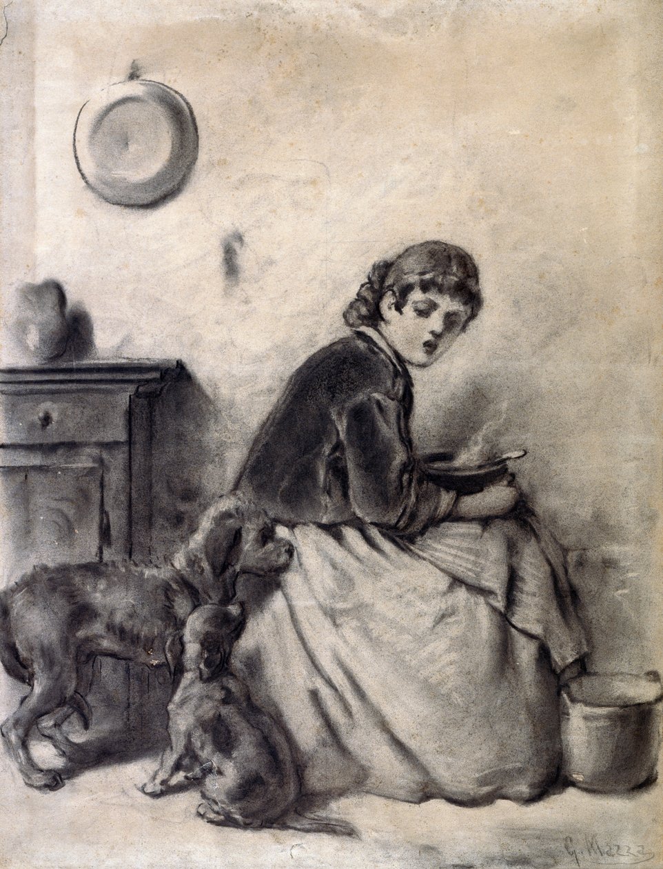 Woman with dogs by Giuseppe Mazza
