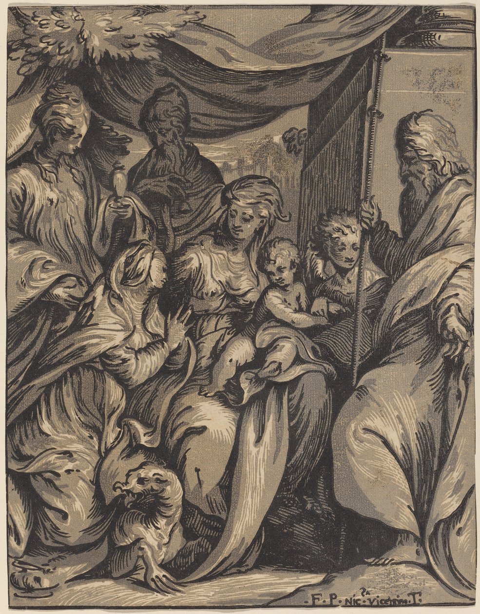 The Virgin and Child with Saints by Giuseppe Nicolo Vicentino, after Camillo Boccaccino