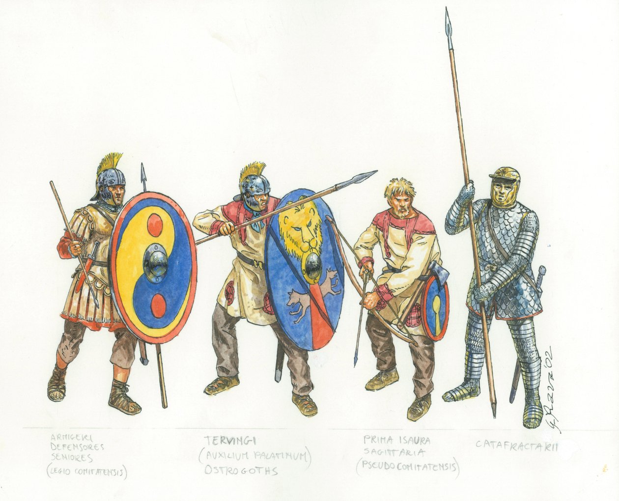 Roman Army: legionary auxiliary archer and cataphract by Giuseppe Rava