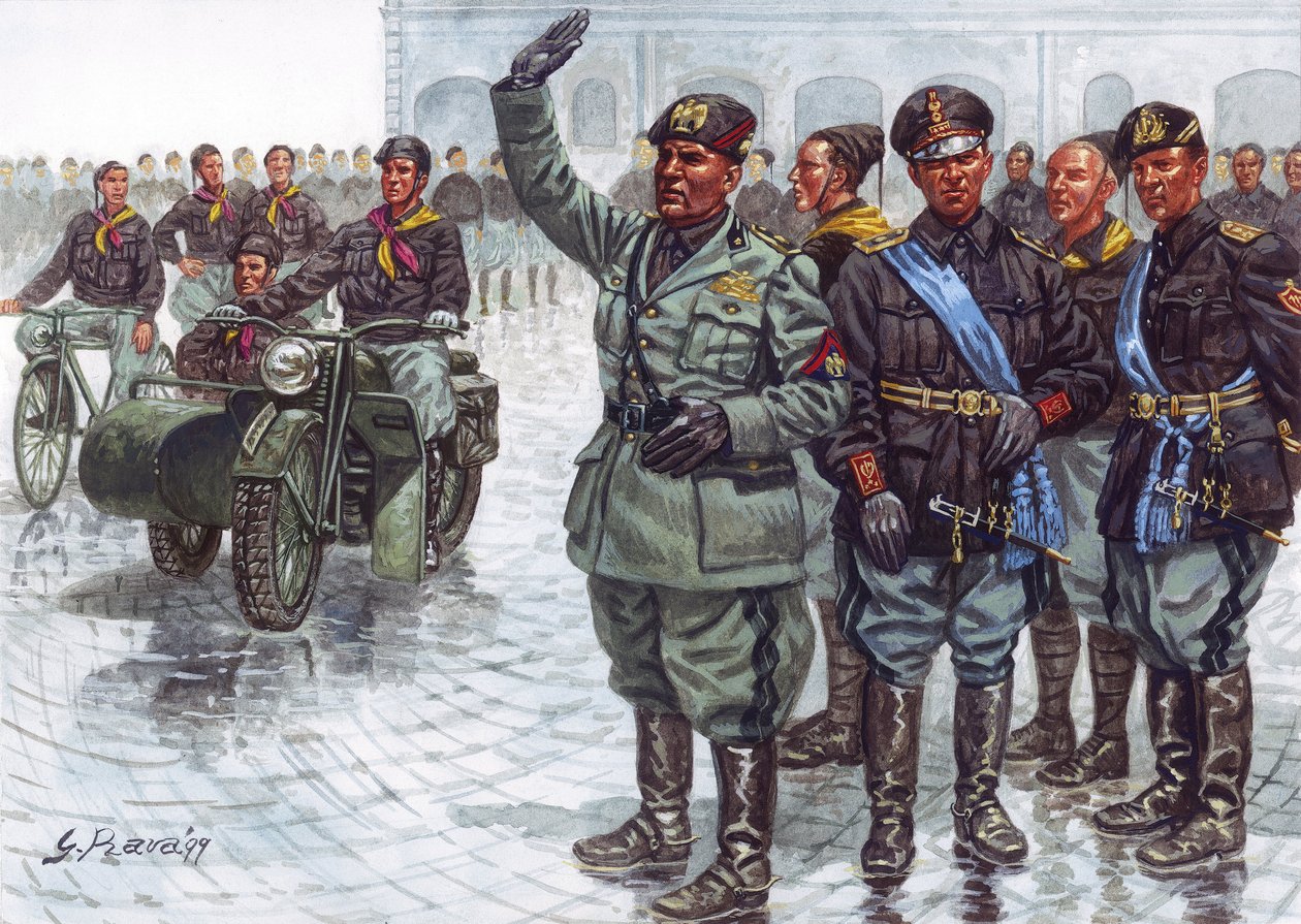 The Duce Benito Mussolini with Black Shirts during a Military Parade by Giuseppe Rava