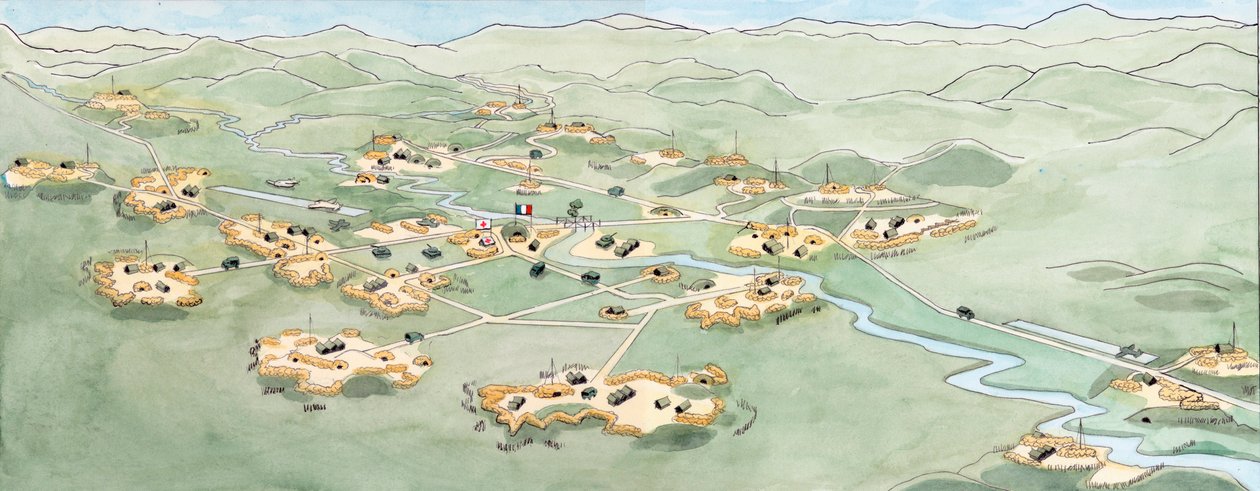War of Indochina: Plan of the Battle of Dien Bien Phu by Giuseppe Rava