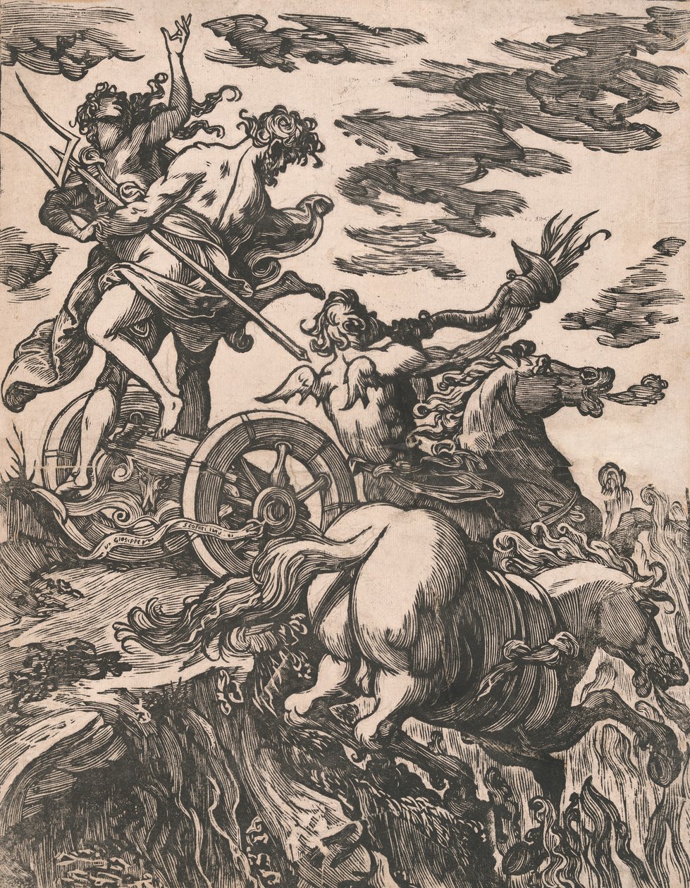 Rape of Persephone with Pluto on horseback at right by Giuseppe Scolari